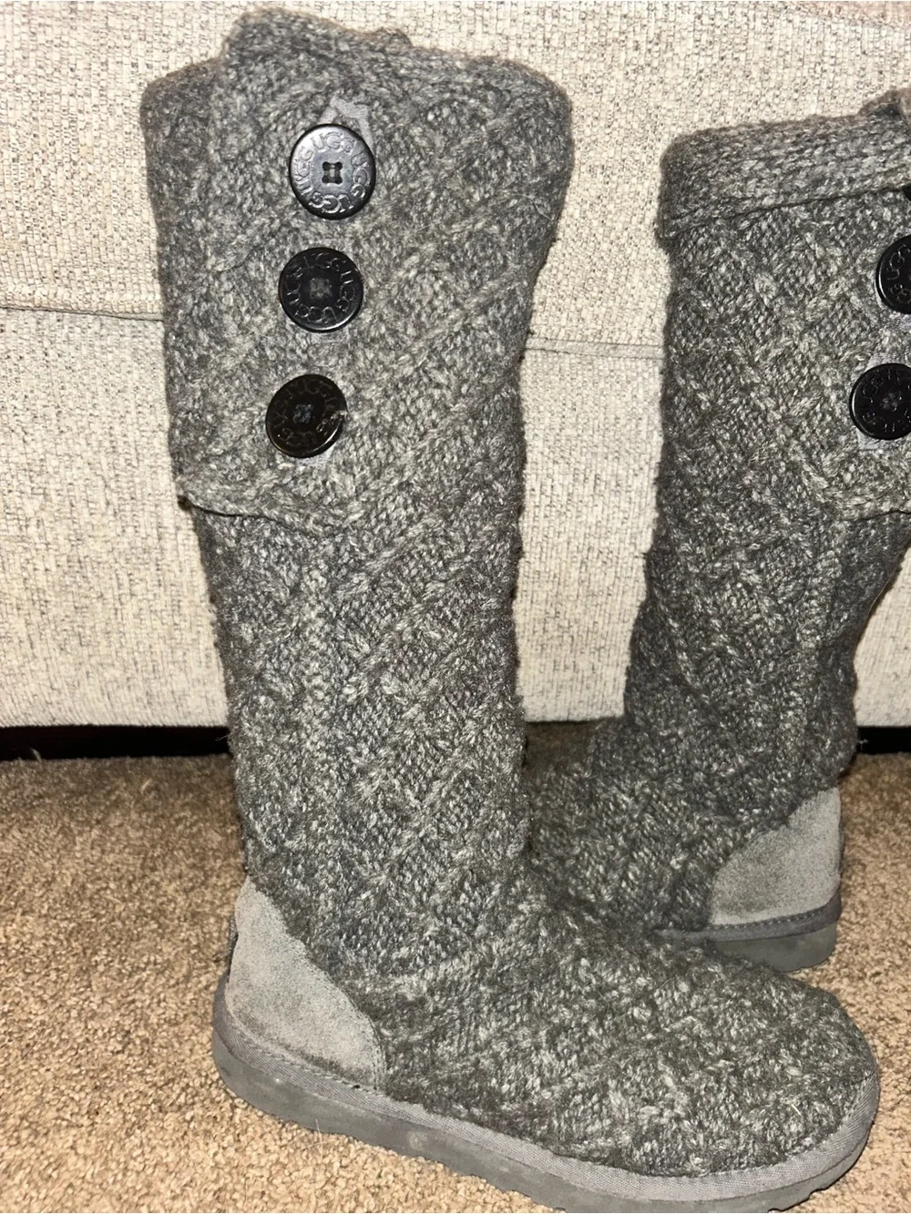UGG Over-the-Knee Twisted Cable Knit Boots in Gray Size 8